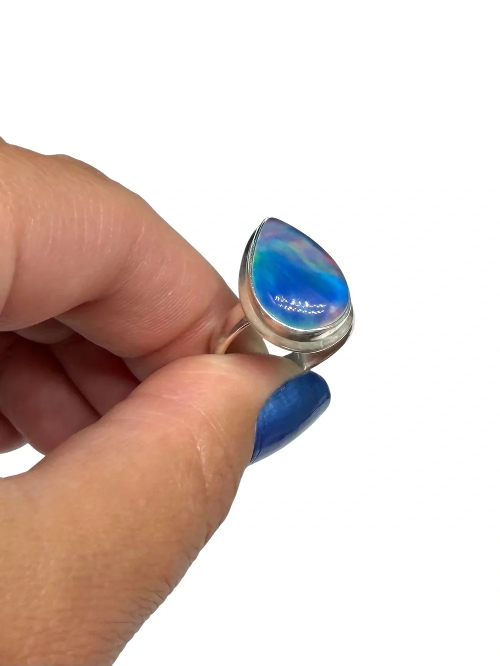 Aurora Fire Opal Ring Size 6.5 Solid 925 Sterling Silver Aura